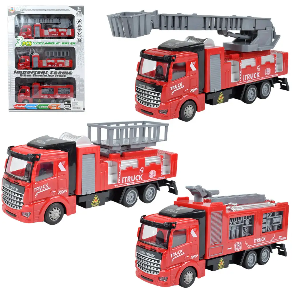 Fire Truck: Hátrahúzós 3db-os tűzoltóautó szett