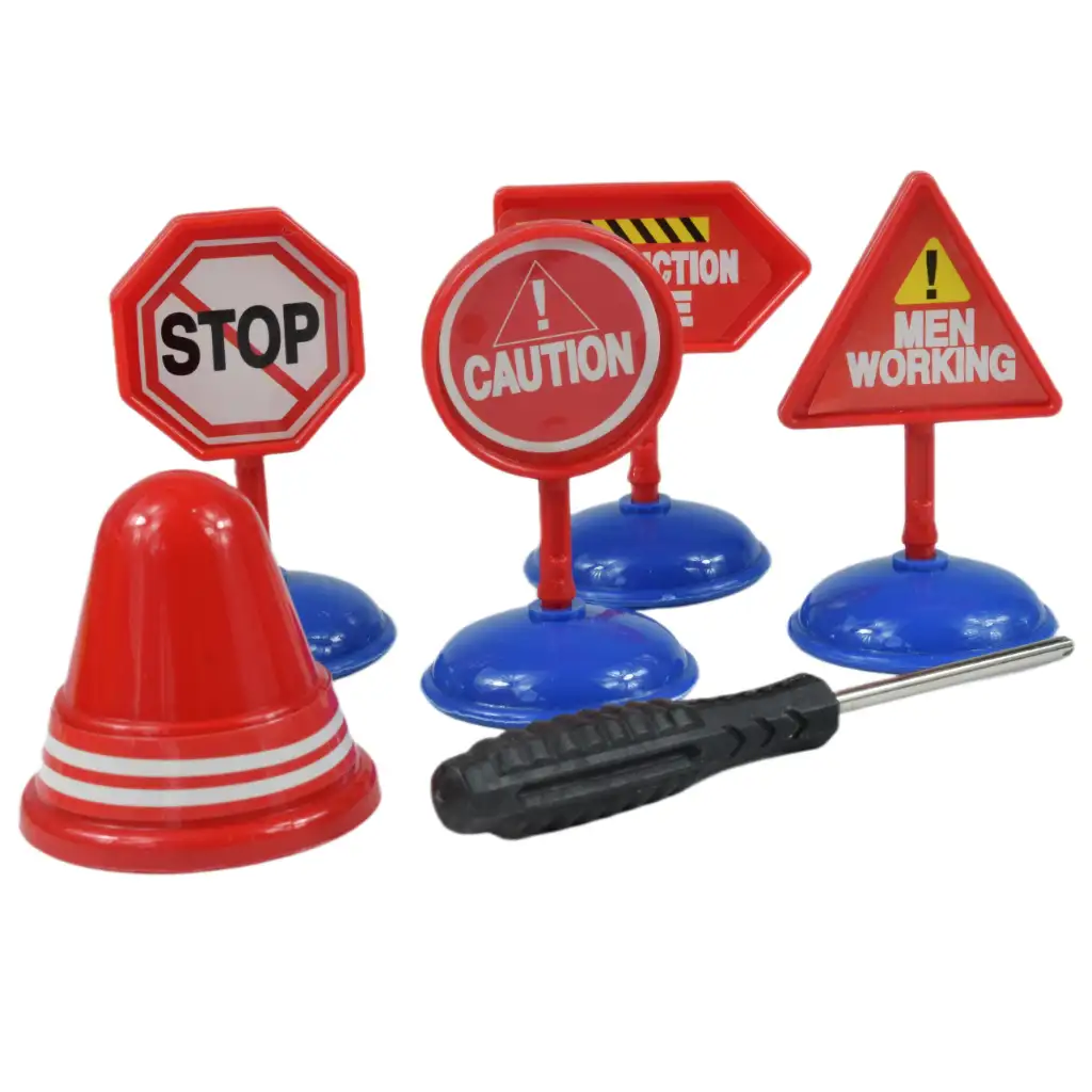 City Truck: Átalakítható lendkerekes építőipari teherautó jelzőtáblákkal 19cm kép 5