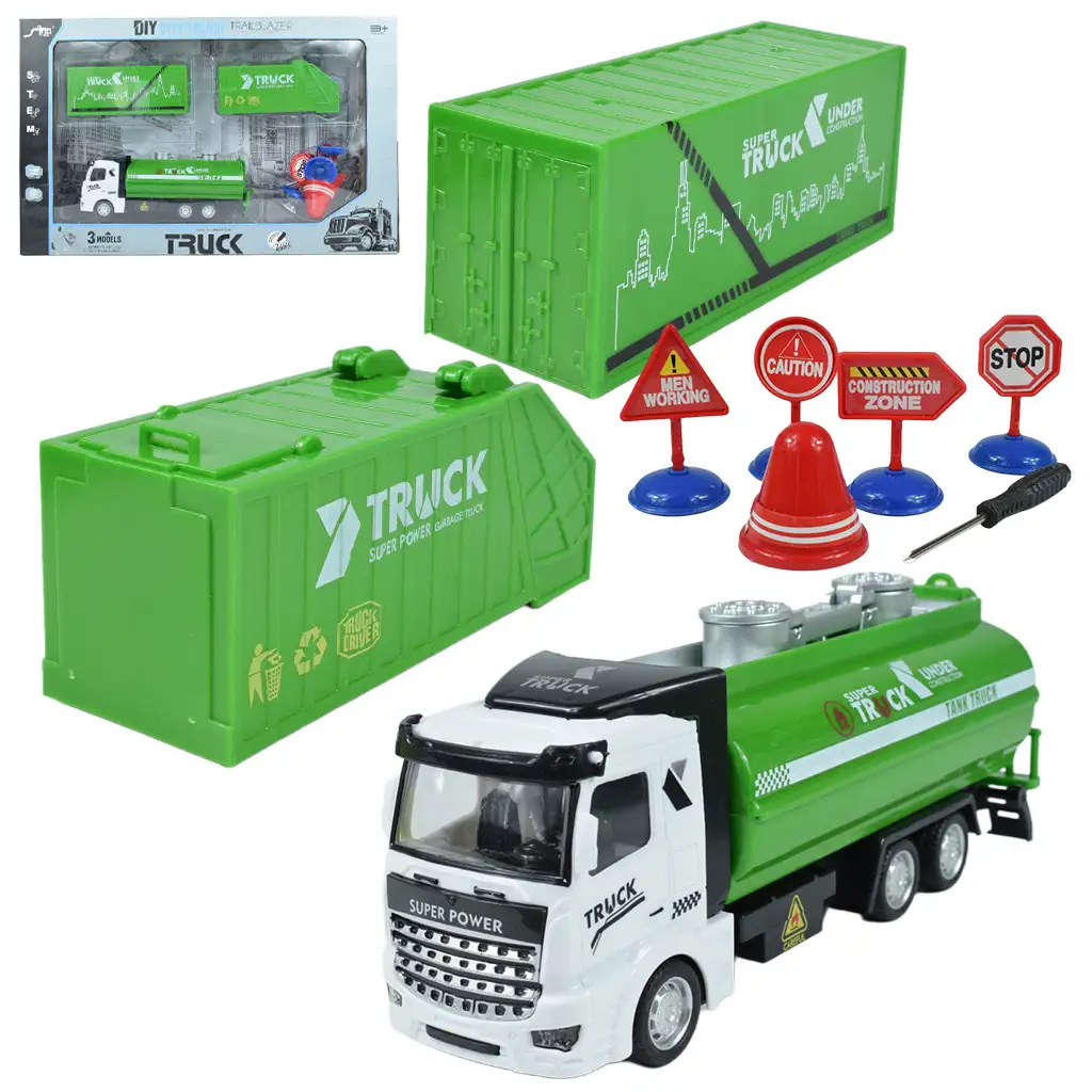 City Truck: Átalakítható lendkerekes hulladékszállító teherautó jelzőtáblákkal 19cm