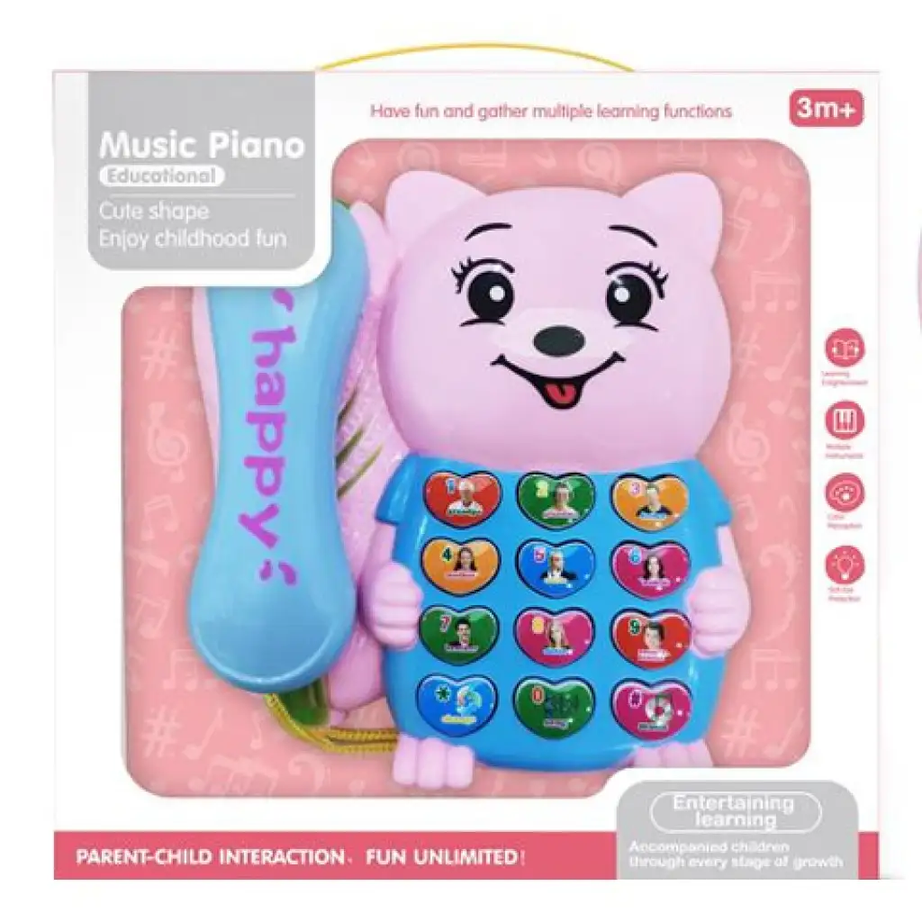 Rózsaszín macis telefon fénnyel és hanggal