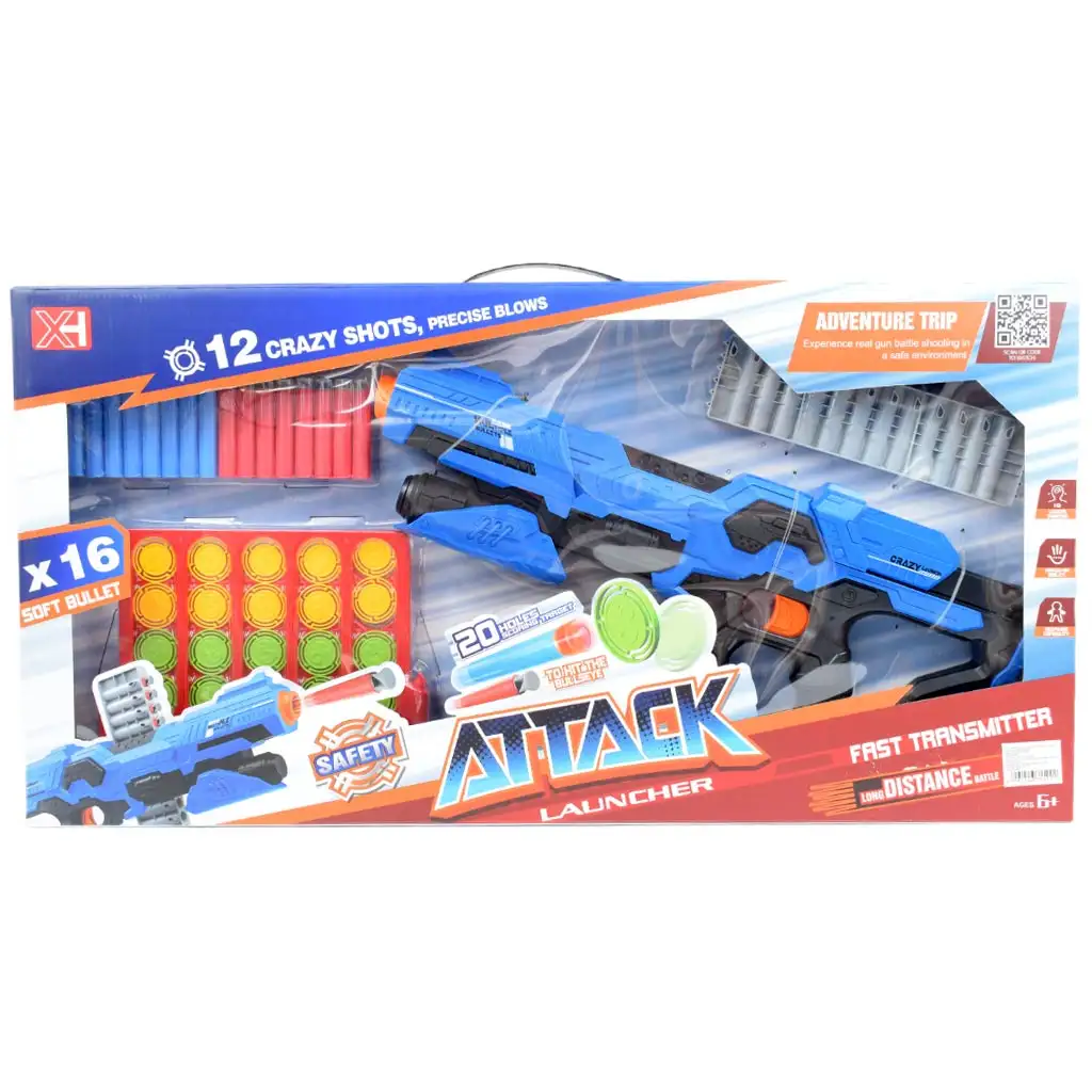 Attack Launcher: Manuális szivacslövő fegyver zsetonos céltáblával és tölténnyel 49cm kép 9