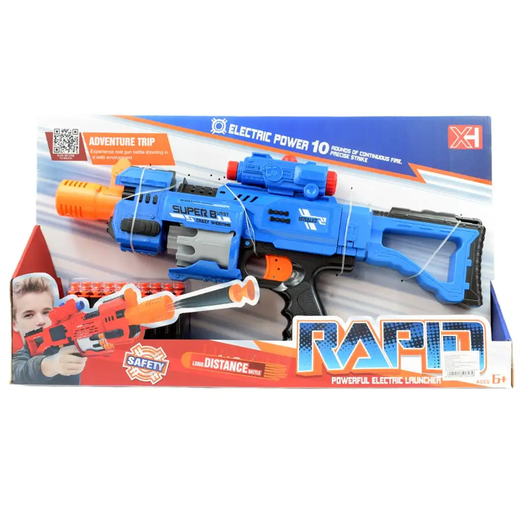 Rapid Launcher: Elektromos forgótáras szivacslövő fegyver 20db tölténnyel 49cm kép 8