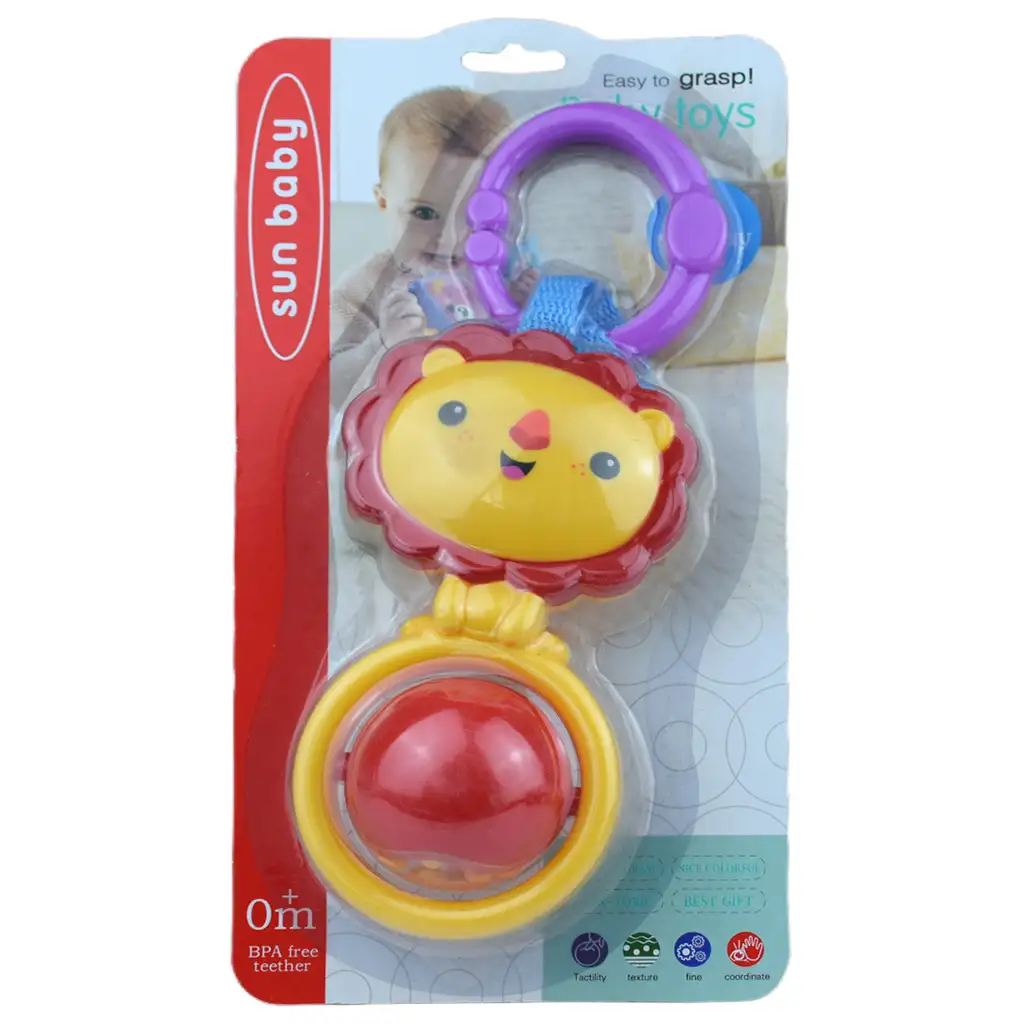 Sun Baby: Vidám oroszlán BPA mentes bébi csörgő forgó gömmbel kép 3