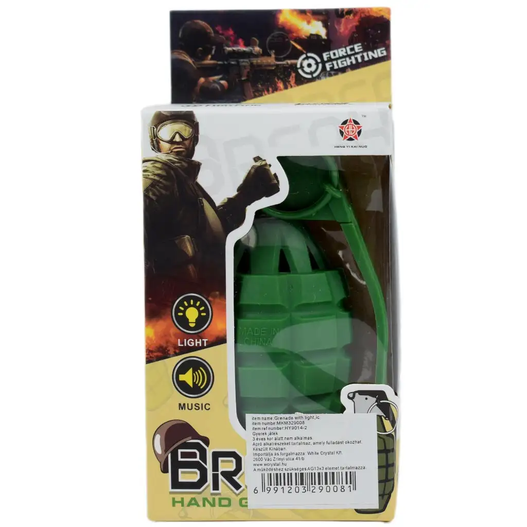Breah: Játék kézigránát zöld színben fénnyel és hanggal 11cm kép 5