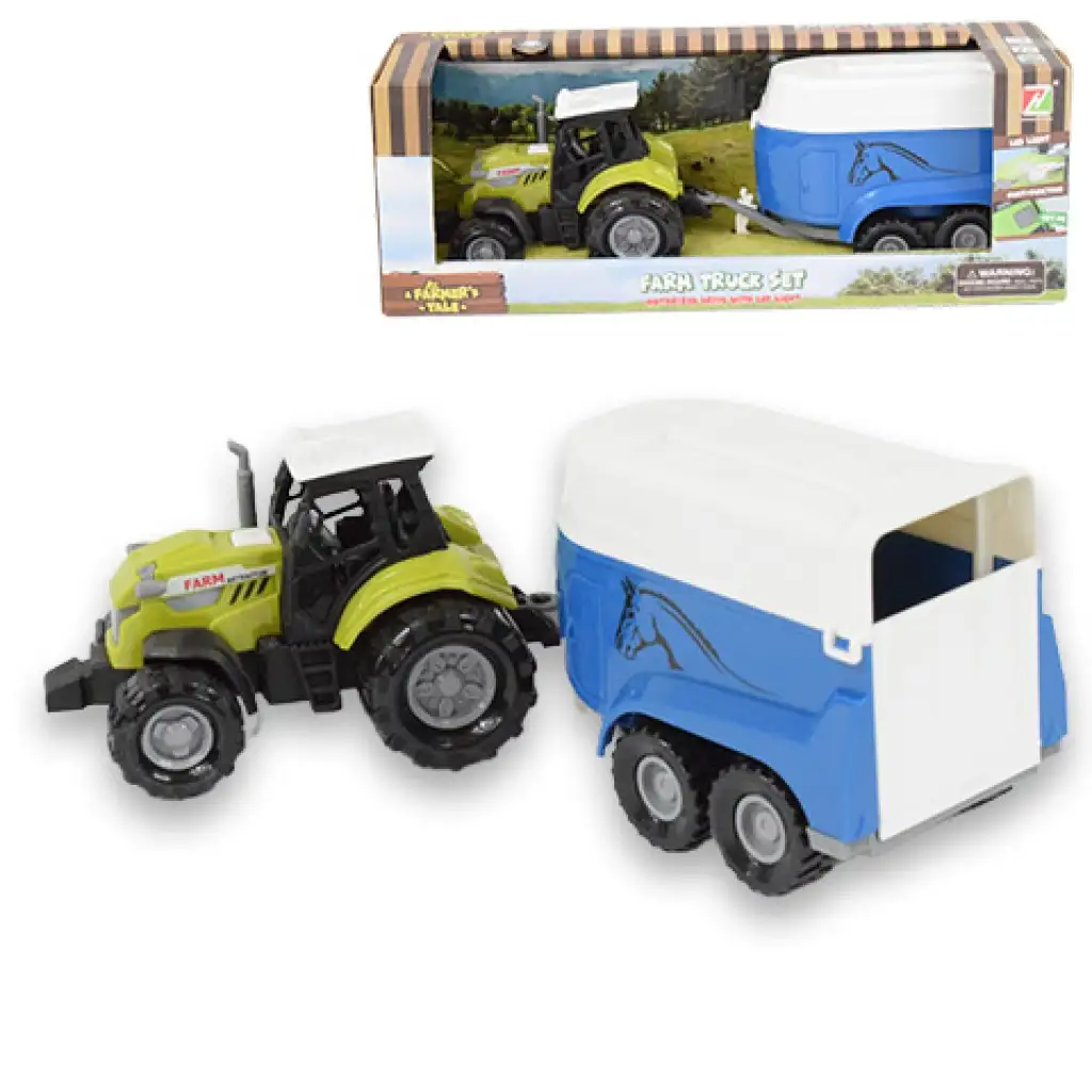 Farm Truck: Lószállító traktor utánfutóval, fénnyel és hanggal 23cm