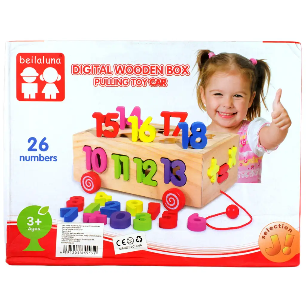 Beilaluna: Fa formaválogatós húzható kocsi számokkal kép 8