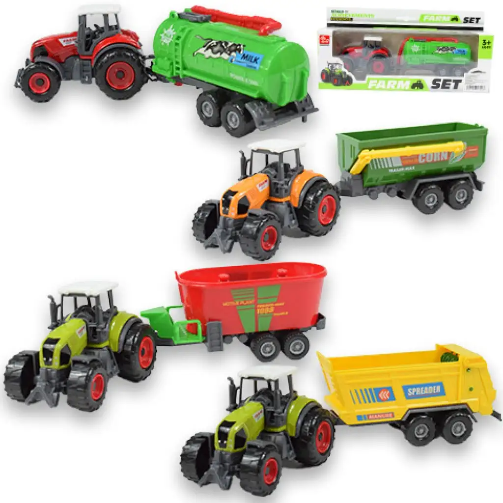 Farm Set: Mezőgazdasági traktor utánfutóval négyféle változatban 22cm