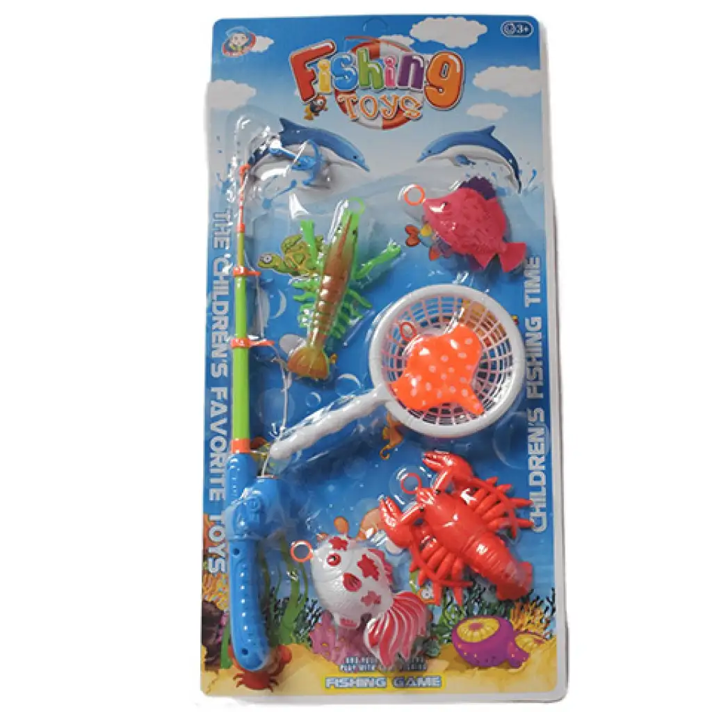 Színes horgászjáték halakkal és rákokkal, horgászbottal 47cm kép 6