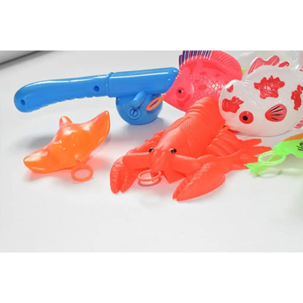 Színes horgászjáték halakkal és rákokkal, horgászbottal 47cm kép 5