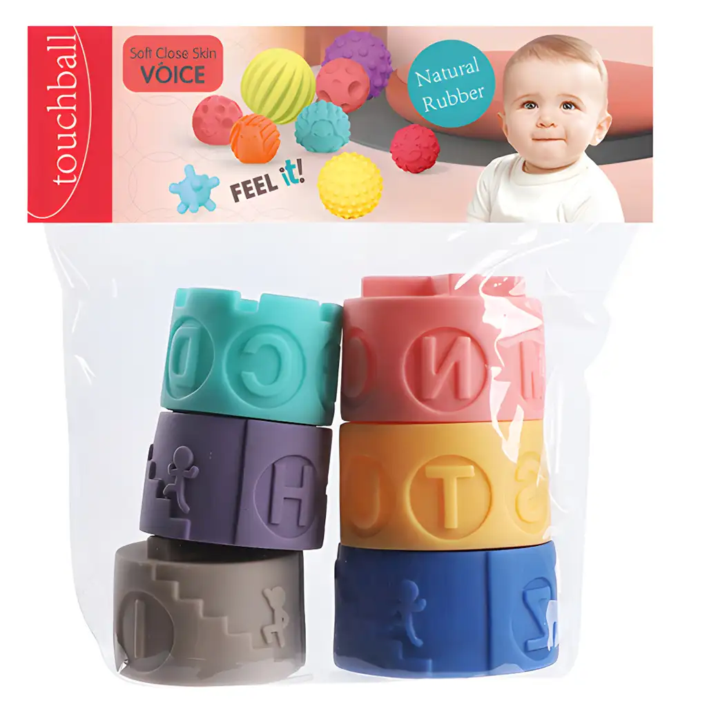 Touchball: Puha tapintás fejlesztő 6db-os toronyépítő játékszett kép 3