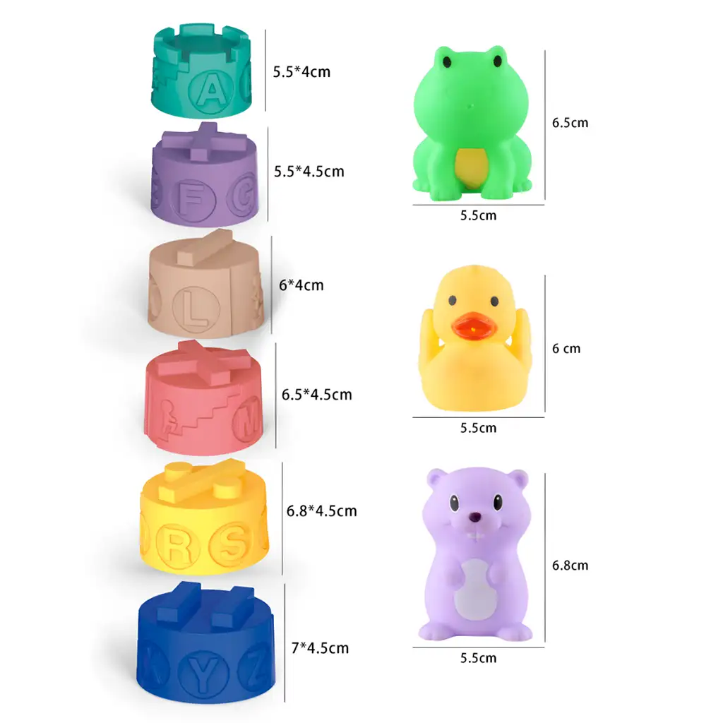 Touchball: Puha tapintás fejlesztő 9db-os toronyépítő játékszett állatfigurákkal kép 2