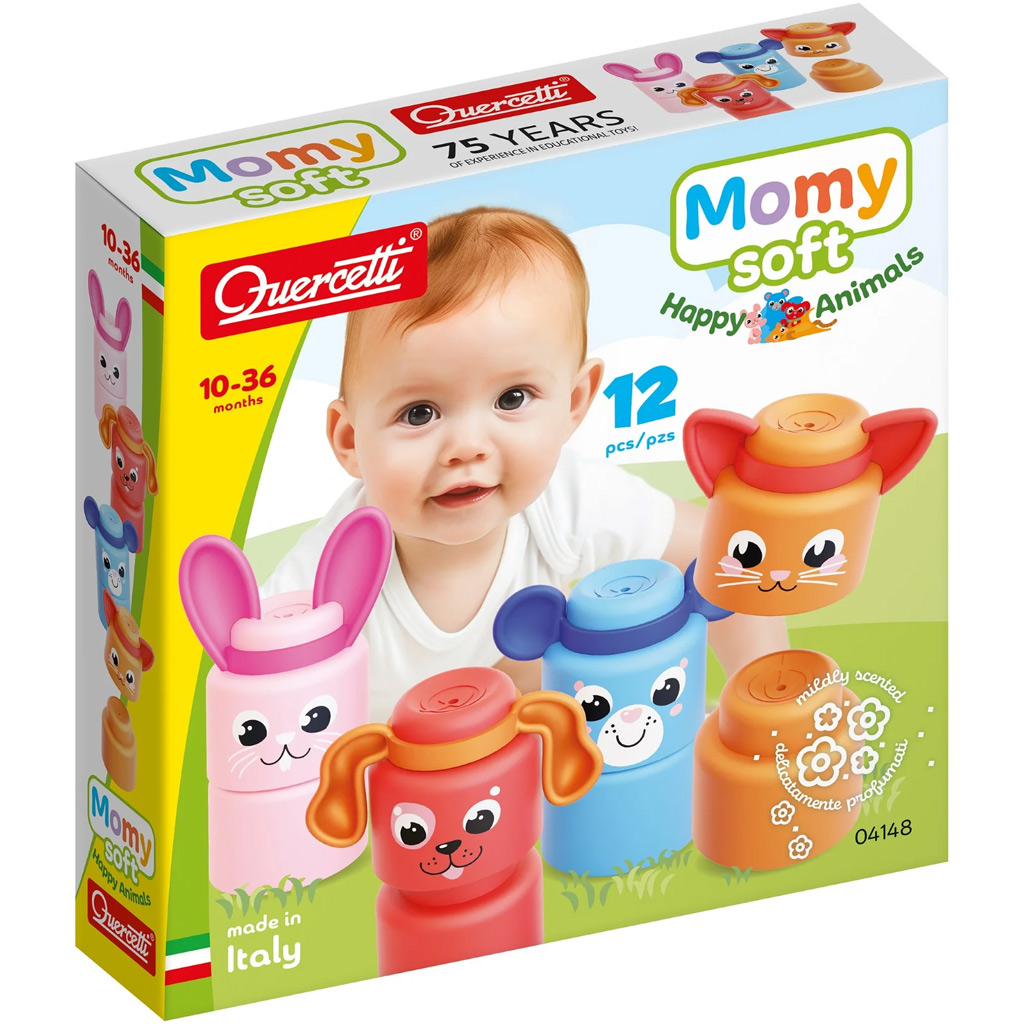 Quercetti: Momy Soft boldog állatok 12 db-os puha építőkocka szett