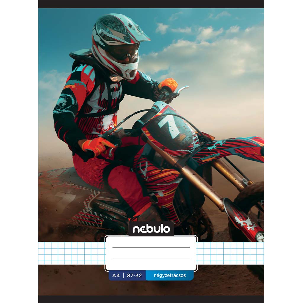 Nebulo: Tűzött kockás motocross mintás füzet 87-32 A/4