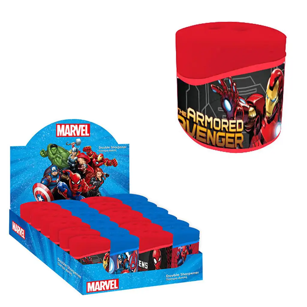 Bosszúállók műanyag tartályos 2 lyukú hegyező Vasember mintával