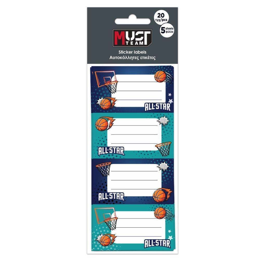 Luna: Must Team Kosárlabda mintás füzetcímke 20db-os csomag