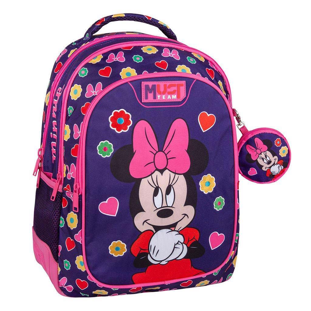 Luna: Must Team Disney Minnie egeres lekerekített 3 rekeszes iskolatáska, hátizsák 32x18x43cm