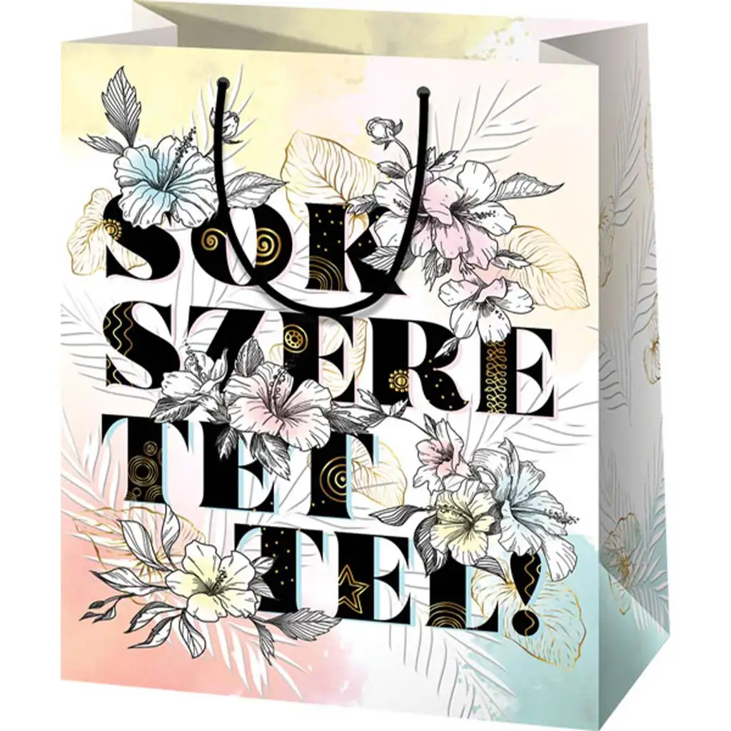 Sok Szeretettel! mintás nagy méretű exkluzív ajándéktáska 27x14x33cm-es