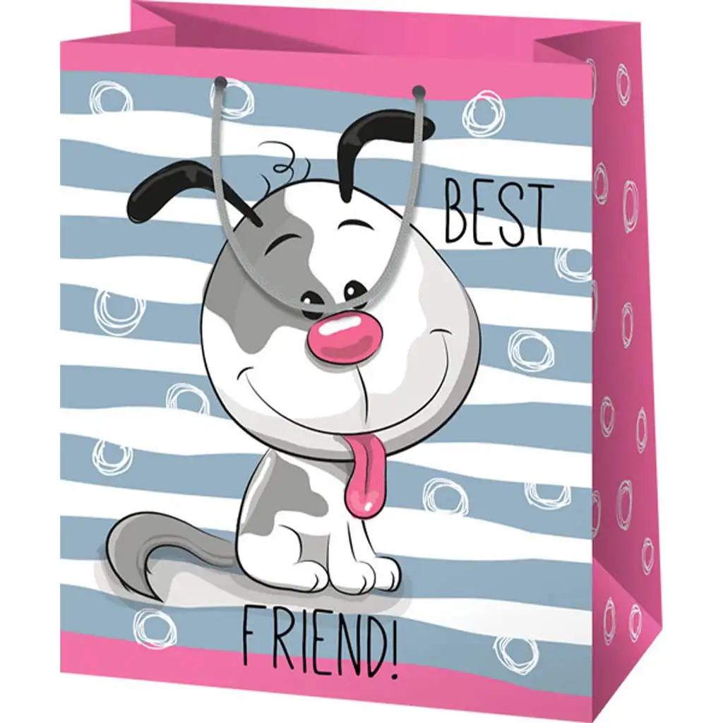 Mosolygós kutyás nagy méretű ajándéktáska 27x14x33cm-es