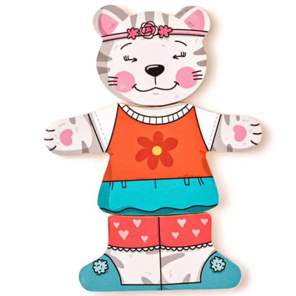 Öltöztethető cica fa puzzle 18db-os - Woodyland kép 3