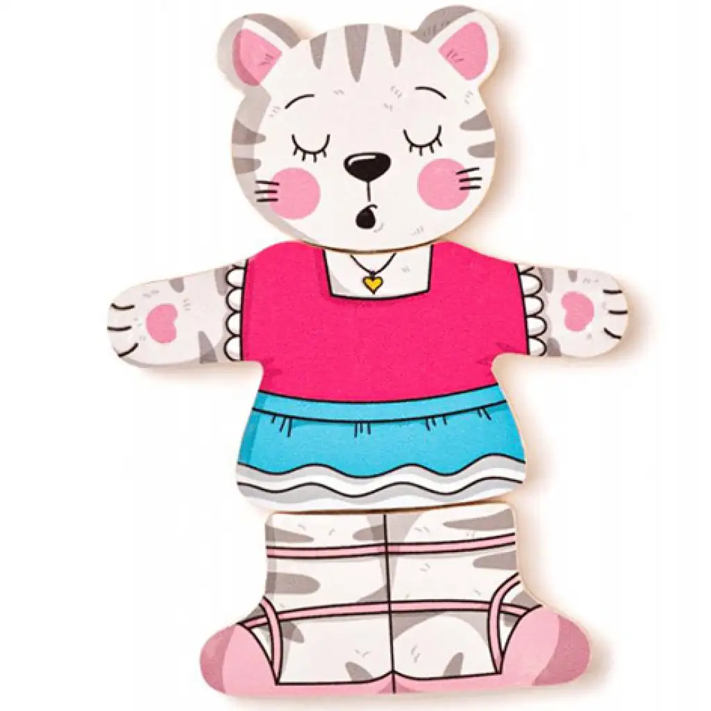 Öltöztethető cica fa puzzle 18db-os - Woodyland kép 6