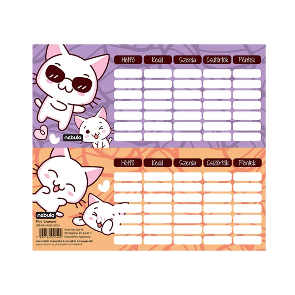 Nebulo: Cicás egylapos, kétoldalas mini órarend