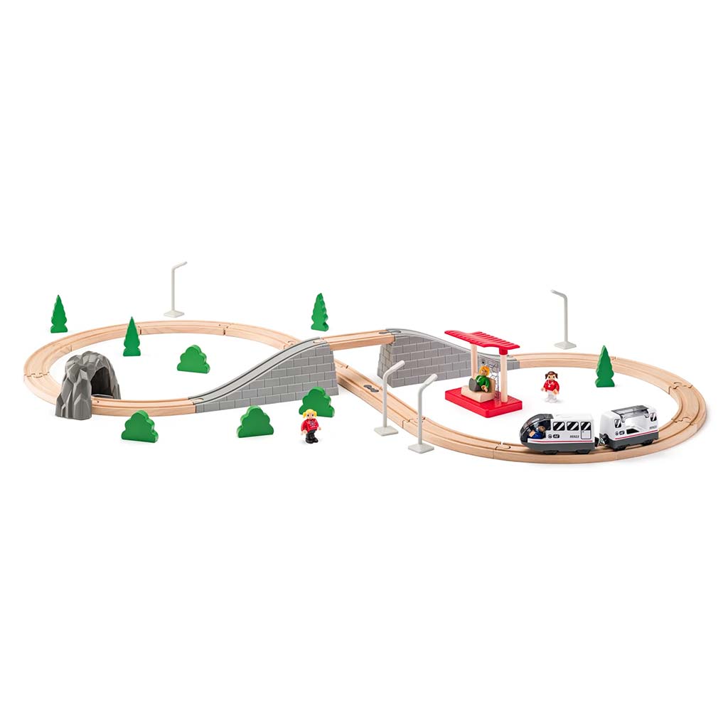 Fa összeszerelhető vasútpálya személyvonattal és más kiegészítőkkel 45db-os - Woodyland kép 2