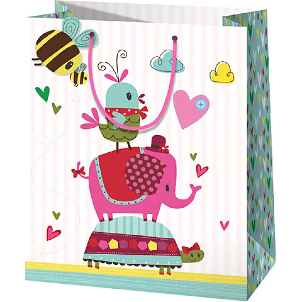 Pink elefántos közepes méretű ajándéktáska 18x10x23cm