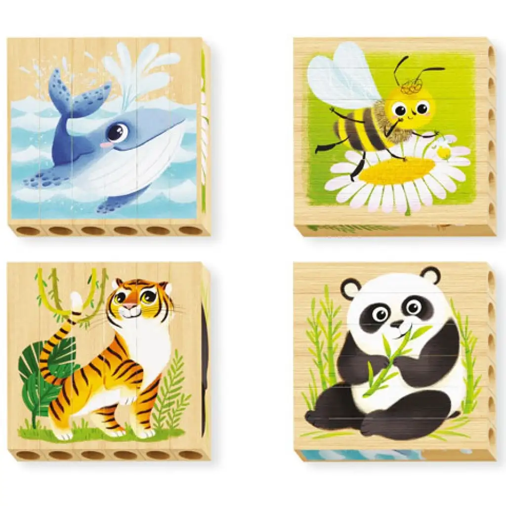 Quercetti: PlayBio Veszélyeztetett állatok 4 az 1-ben fahasáb puzzle kép 2