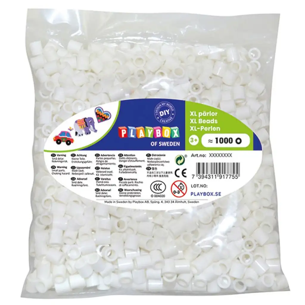 PlayBox: 9mm-es XL MAXI vasalható gyöngy 1000db-os csomag fehér színben