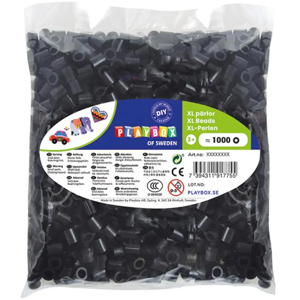PlayBox: 9mm-es XL MAXI vasalható gyöngy 1000db-os csomag fekete színben