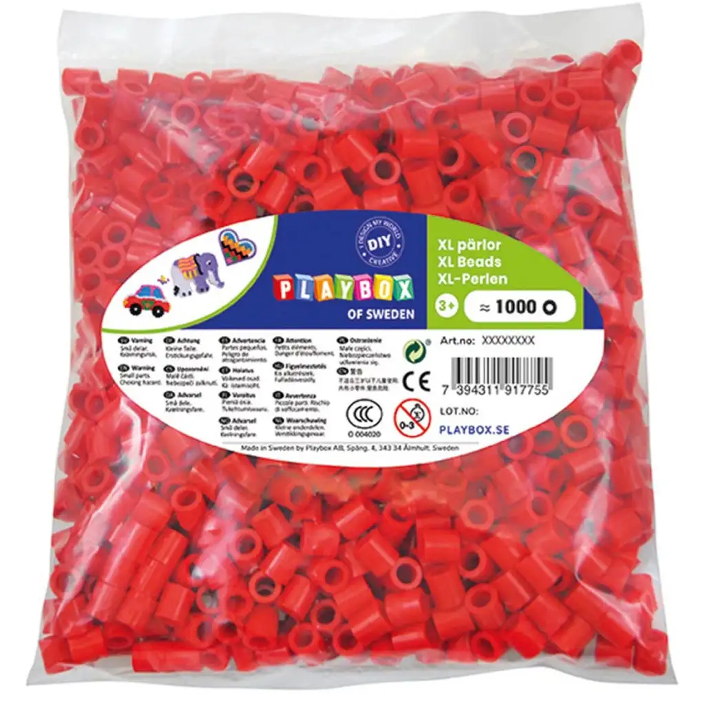 PlayBox: 9mm-es XL MAXI vasalható gyöngy 1000db-os csomag piros színben