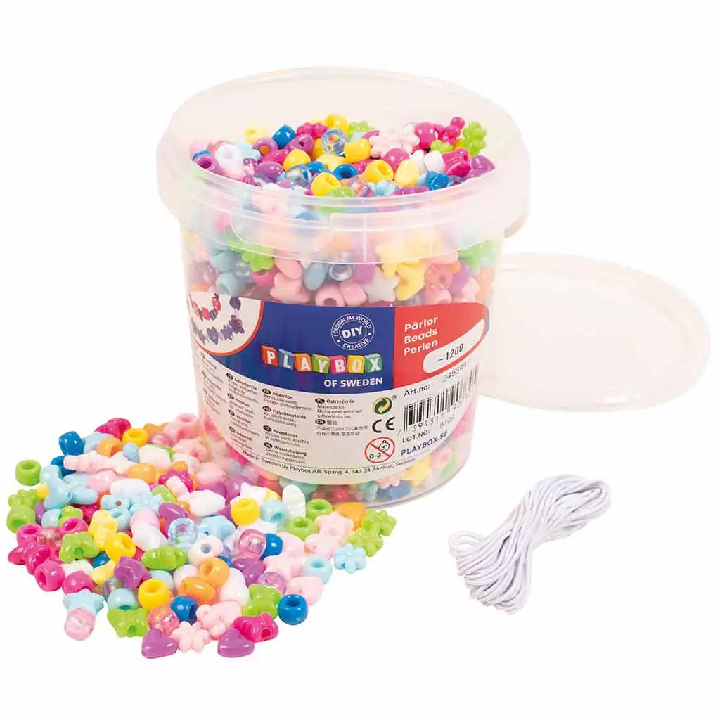PlayBox: színes fűzhető gyöngyök vödörben 1200db