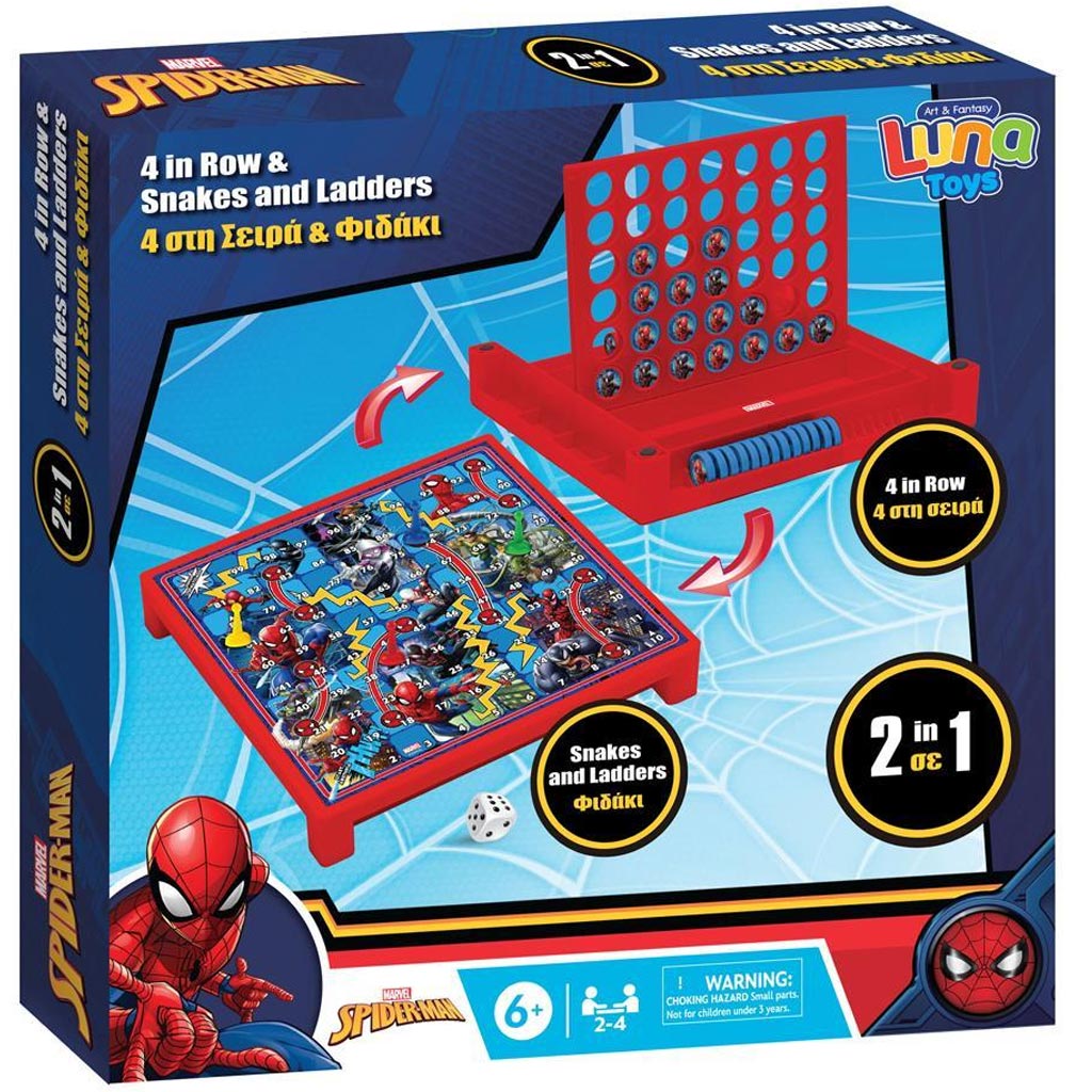 Luna: Pókember 2 az 1-ben Négyet egy sorba és Kígyók és létrák társasjáték