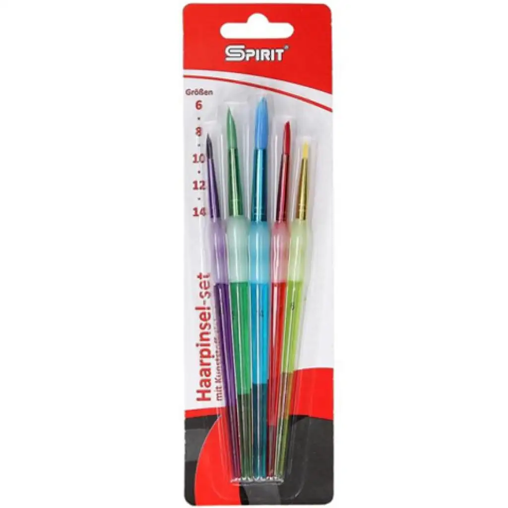 Spirit: Póniszőr ecset szett színes műanyagnyélel 5db-os