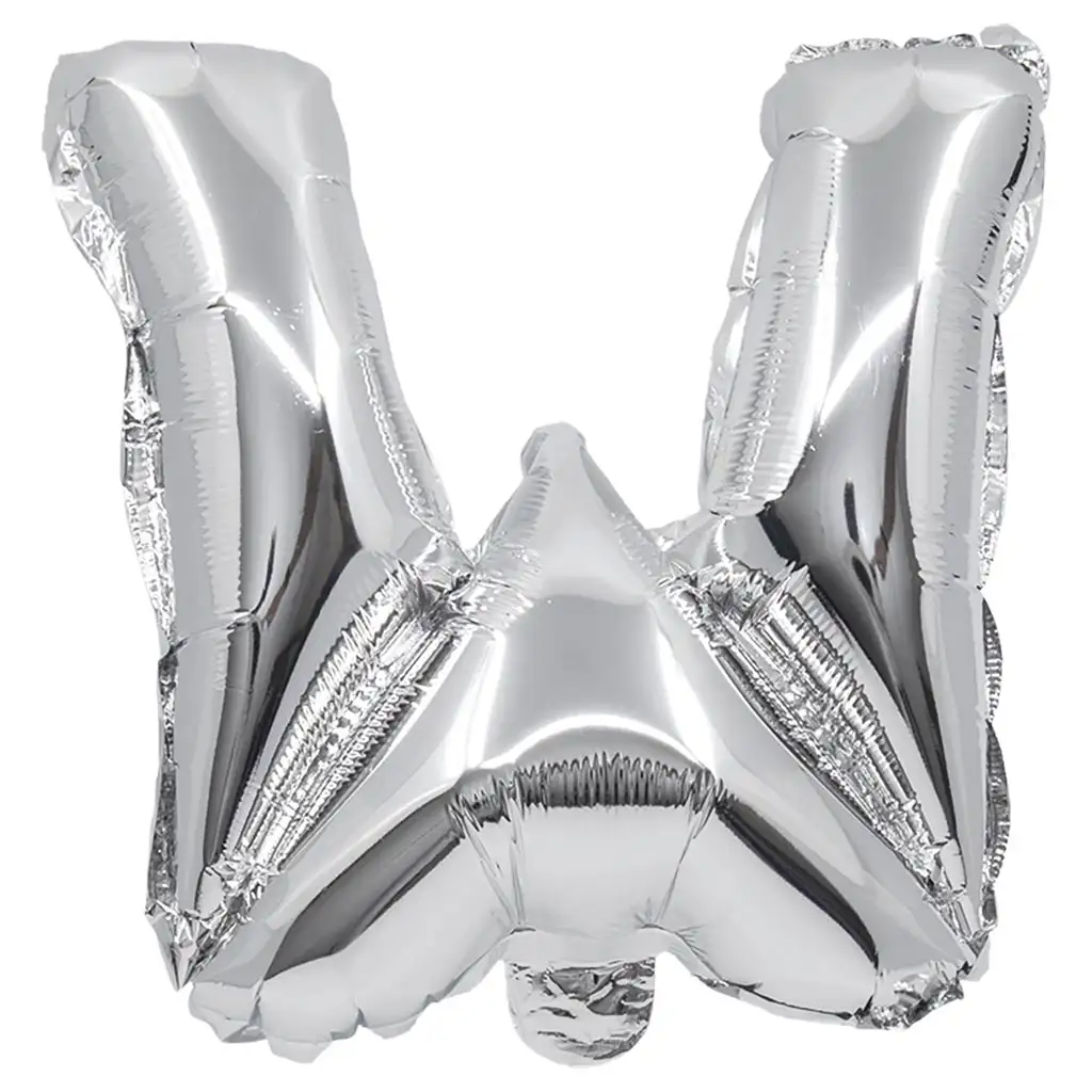 Betű formájú fólia lufi ezüst színben – W betű 32cm