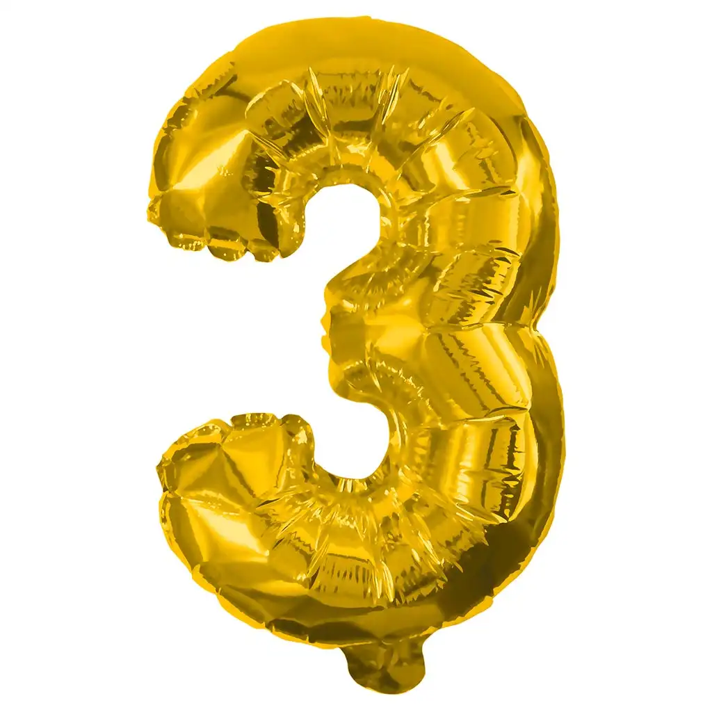 Számos fólia lufi arany színben – 3-as szám 32cm