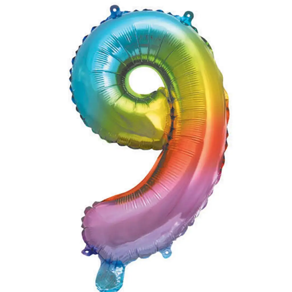 Számos fólia lufi metál szivárvány színben – 9-es szám 34cm