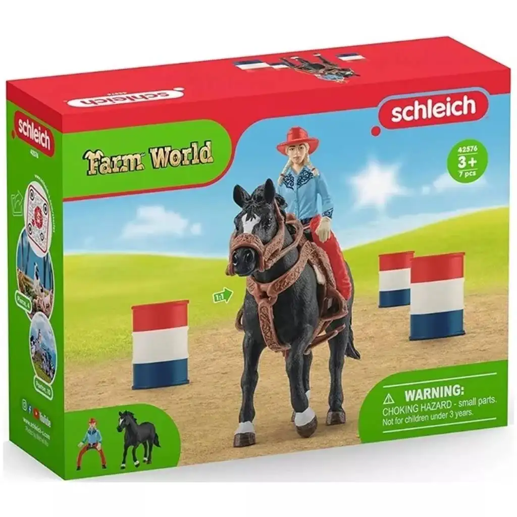 Schleich: Farm World - Hordóverseny cowgirllel játékszett (42576)
