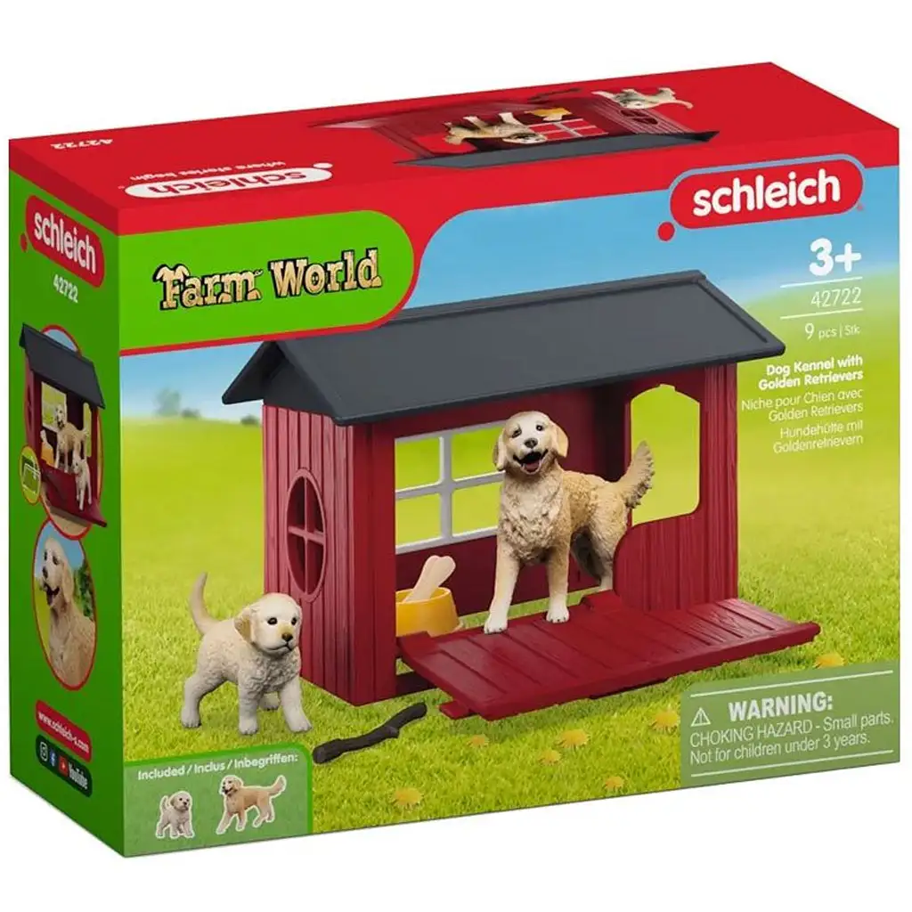 Schleich Farm World – Kutyaház Golden Retriever kutyusokkal játékszett (42722)