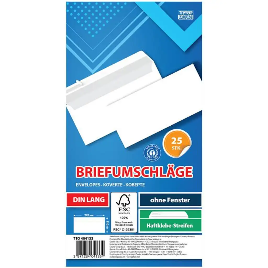 Spirit: Fehér boríték LA/4 11x23cm 25db-os csomag