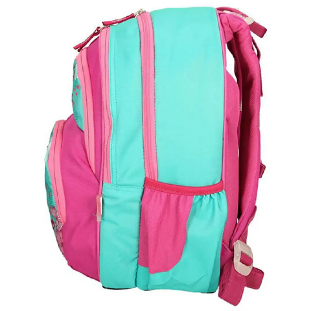 Spirit: Rózsaszín-türkiz színű bagolymintás lekerekített ergonómikus iskolatáska, hátizsák 40x20x18cm kép 2