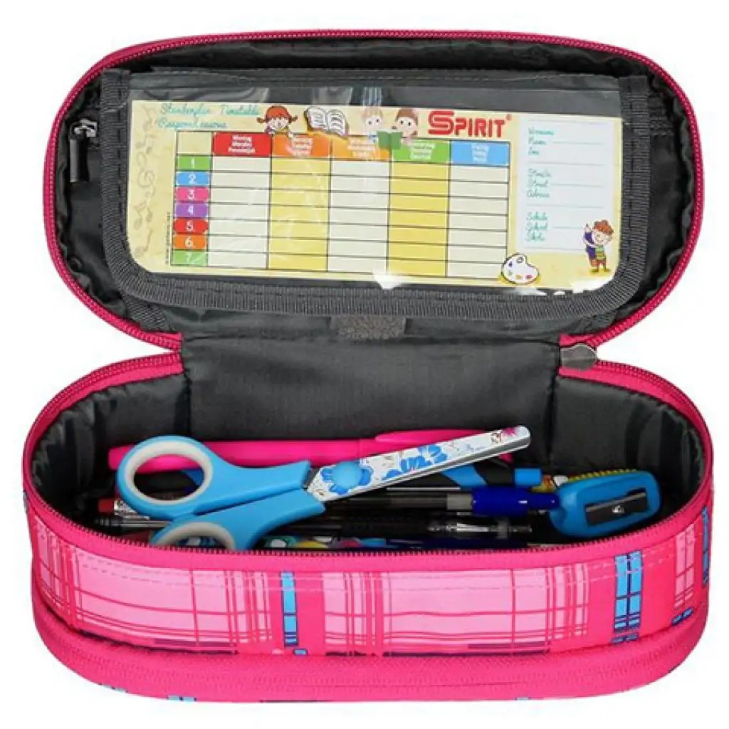 Spirit: Rózsaszín kockamintás ovális emeletes tolltartó 23x10cm kép 2