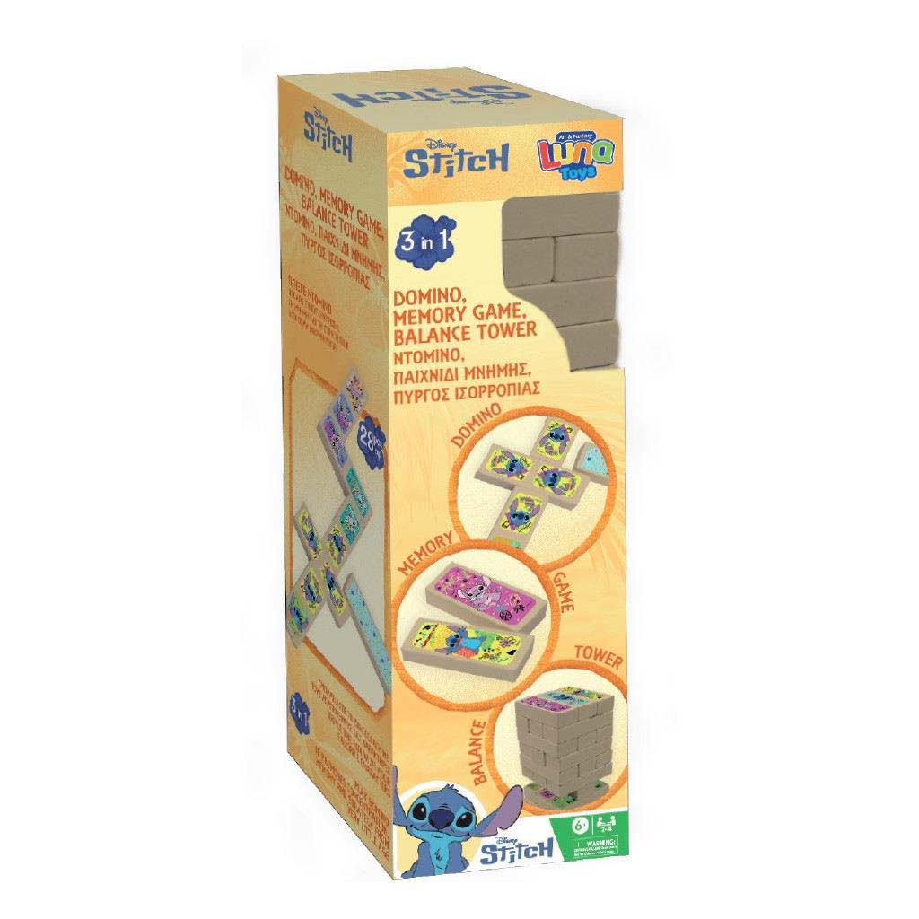 Luna: Disney Stitch 3az1-ben társas - Jenga, Dominó és Memóriajáték