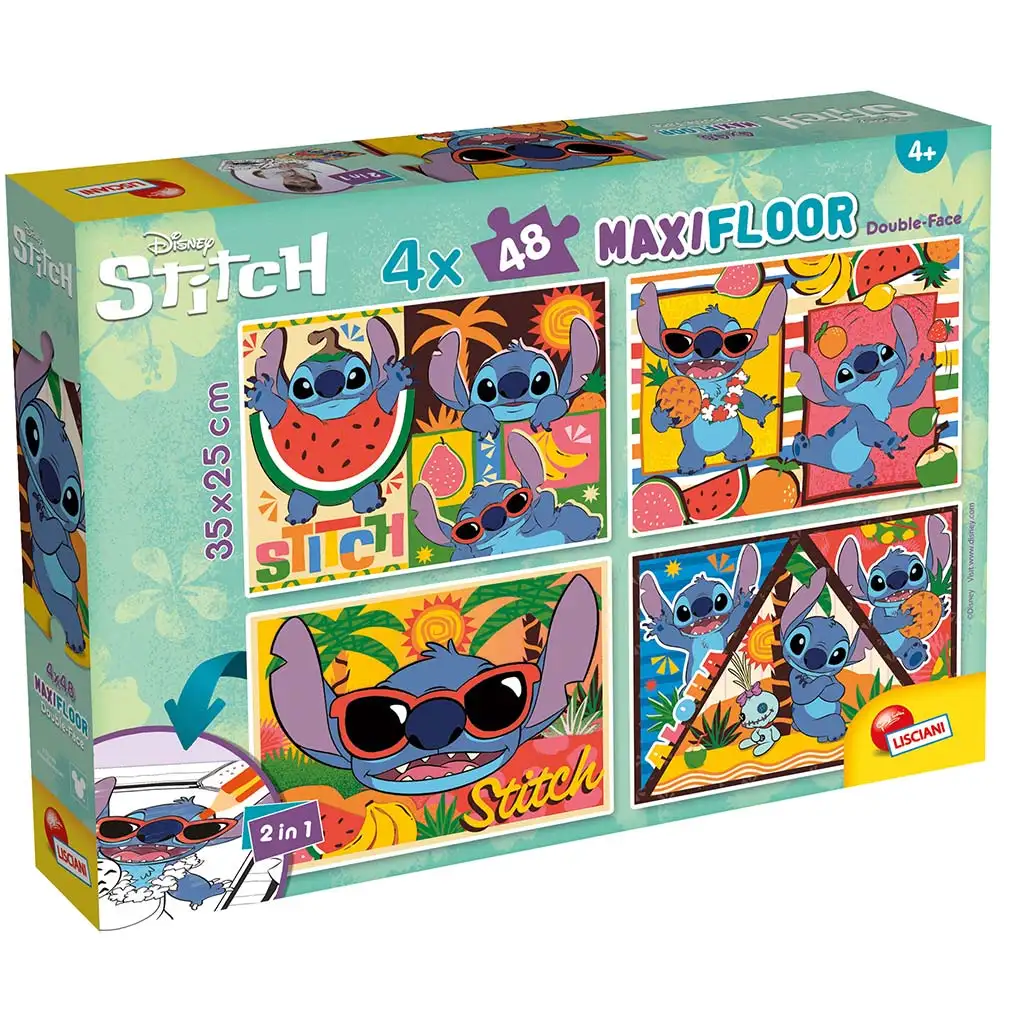 Disney Stitch 2 az 1-ben maxi 4x48db-os puzzle és színező 35x25cm - Lisciani