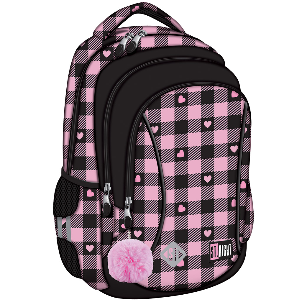 St.Right Rózsaszín-fekete szív mintás iskolatáska, hátizsák BP26 39x27x17cm