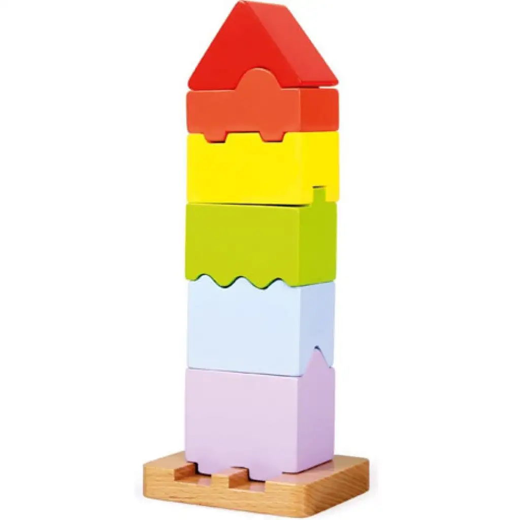 Színes fa 7db-os toronyház építő szett