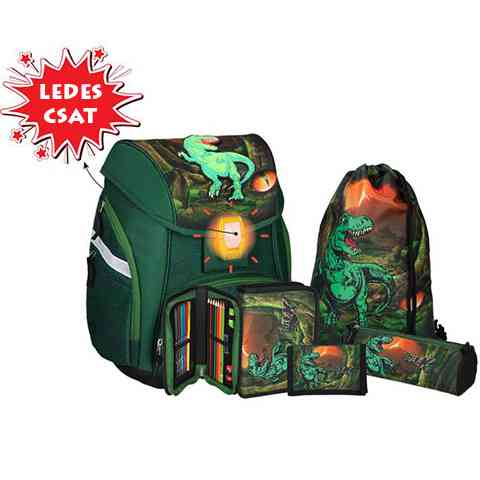 Spirit: T-Rex 3D mintás, LED-es iskolatáska, hátizsák 5db-os szett kép 1