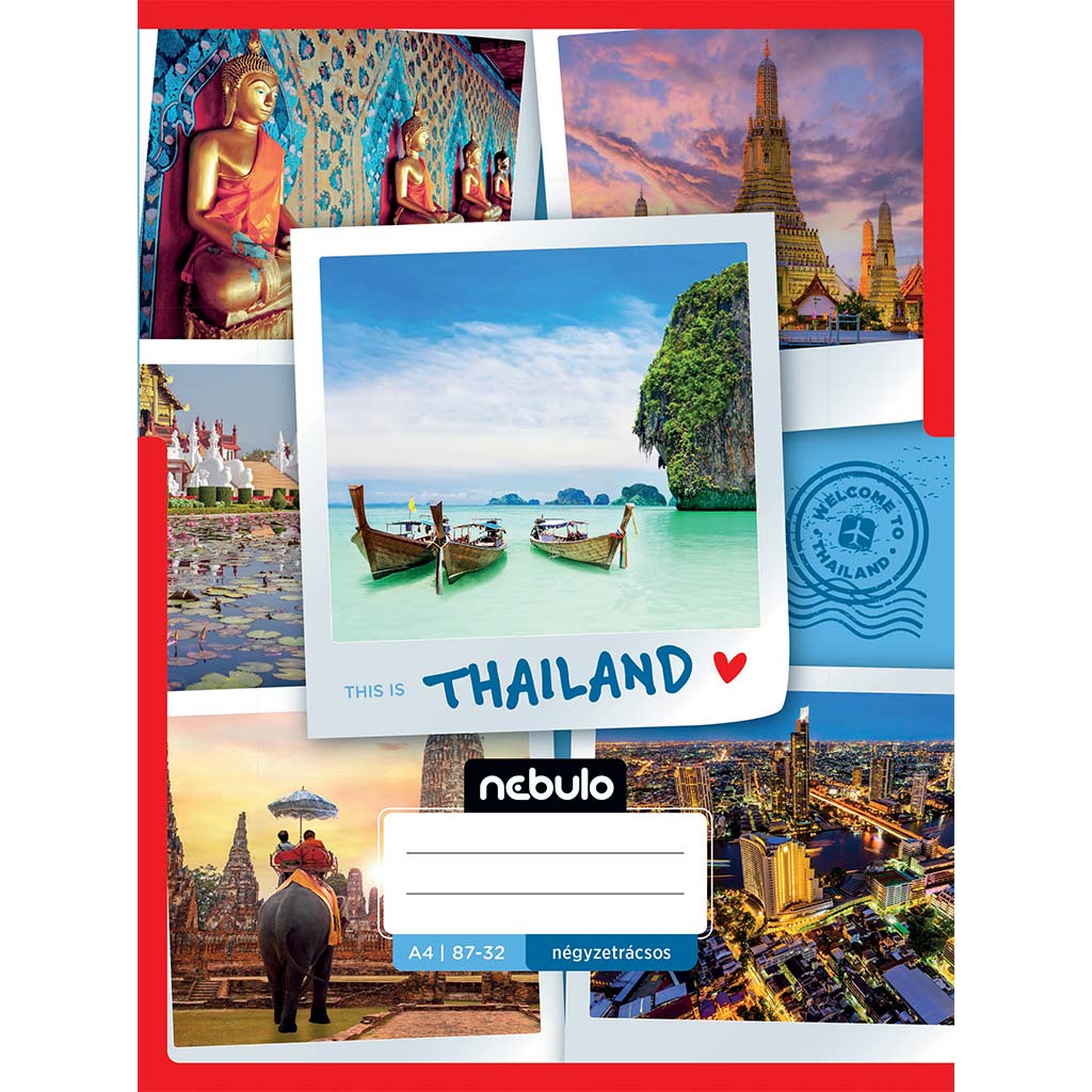Nebulo: Tűzött kockás Thaiföld mintás füzet 87-32 A/4