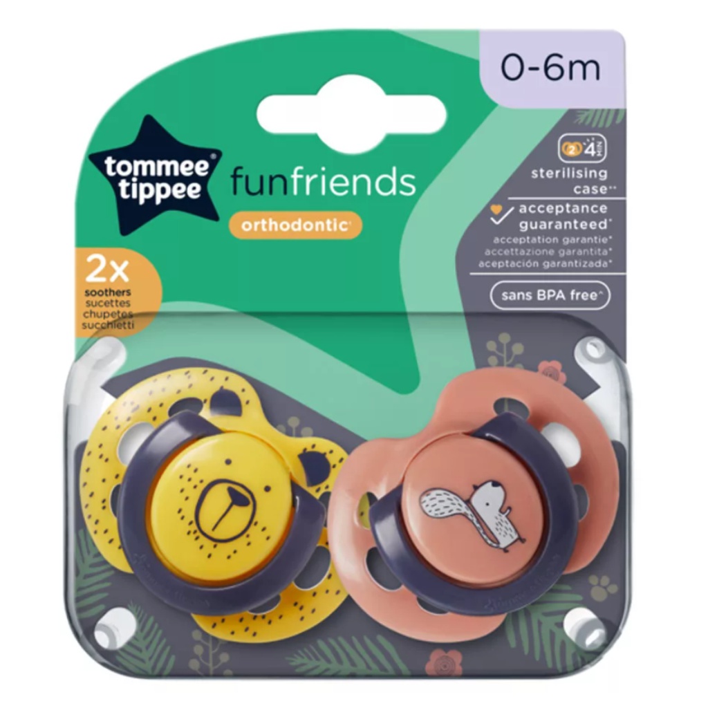 Tommee Tippee: FunFriends 2 db-os ortodontikus cumi szett több változatban (0–6 hó)