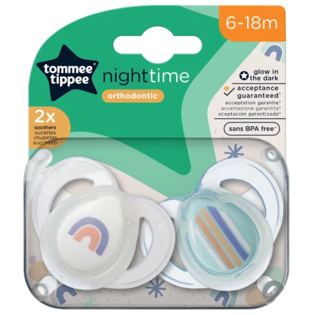 Tommee Tippee: Night Time 2 db-os fluoreszkáló ortodontikus cumi szett több változatban (6-18 hó)